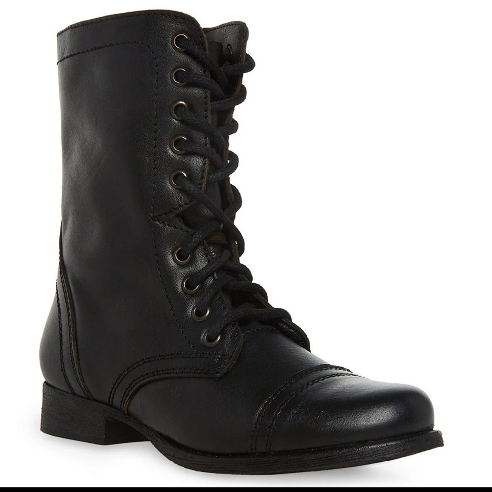 Steve Madden troopa Military-Inspired Zipper Lace Up Leather Combat Boots